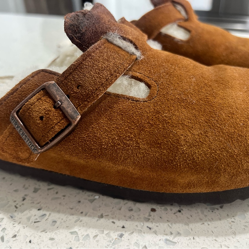 Birkenstock NEW Tan/Brown Suede Shearling Bosten Clogs sz 39 Sz 7.5 Women’s - Picture 5 of 16